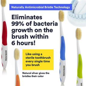 img 2 attached to 🦷 Get a Superior Clean with the Mouthwatchers Antimicrobial Floss Bristle Silver Toothbrush - Adult, 4 Pack