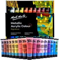 🎨 mont marte premium metallic acrylic paint set - 36 colors, 36ml tubes - ideal for canvas, card, paper, and wood surfaces logo