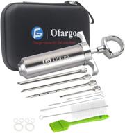 premium ofargo stainless steel meat injector: 4 marinade needles, travel case, large capacity - perfect for bbq grill smokers! includes paper user manual & e-book recipes logo