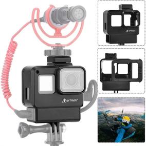 img 4 attached to Artman Housing Case with Microphone Cold Shoe Adapter for Gopro Hero 7/6/5 Black - Ultimate Vlogging Frame Cage Mount and Action Camera Accessory