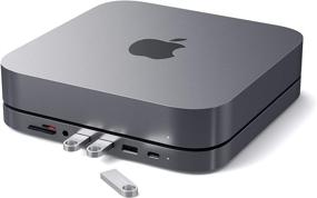 img 4 attached to 🖥️ Satechi Type-C алюминиевая подставка и хаб - порт данных USB-C, считыватели Micro/SD карт, USB 3.0 и разъем для наушников - совместим с Mac Mini 2020 и 2018 (серый цвет космоса)