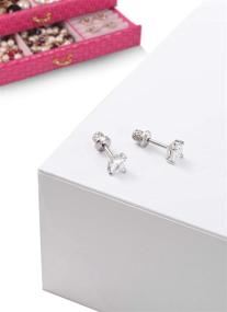 img 3 attached to 👑 Girls' Earrings: Princess Cut Cubic Zirconia, Hypoallergenic, Screw-On Safety Backs, Stainless Steel Post for Ultra Sensitive Ears, Ideal for Kids, Toddlers, and Little Girls