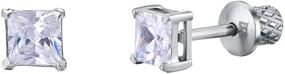 img 4 attached to 👑 Girls' Earrings: Princess Cut Cubic Zirconia, Hypoallergenic, Screw-On Safety Backs, Stainless Steel Post for Ultra Sensitive Ears, Ideal for Kids, Toddlers, and Little Girls