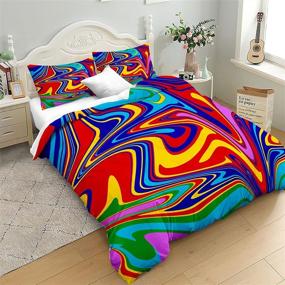 img 1 attached to 🌈 Vibrant Psychedelic Rainbow Duvet Cover Set – Tie Dye Bedding with Colorful Waves Pattern for Boys and Girls – Queen Size Bedding with 3-Piece Set