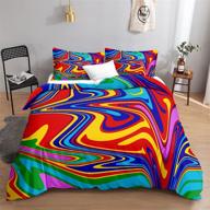 🌈 vibrant psychedelic rainbow duvet cover set – tie dye bedding with colorful waves pattern for boys and girls – queen size bedding with 3-piece set logo