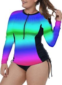 img 2 attached to 🌈 XAKALAKA Women's Multicolor Striped Rashguard with Zip Front - Trendy Clothing