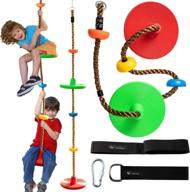 tree climbing rope swing with 2 disc swings seats and platforms: fun outdoor playground accessories for kids - includes bonus hanging strap & carabiner! логотип