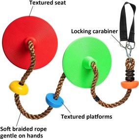 img 1 attached to Tree Climbing Rope Swing with 2 Disc Swings Seats and Platforms: Fun Outdoor Playground Accessories for Kids - Includes Bonus Hanging Strap & Carabiner!