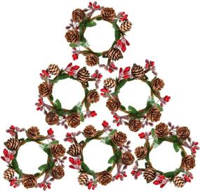 img 4 attached to 🕯️ Artiflr 6 Pcs Christmas Votive Candle Holder Rings with Pinecone Frosted Berries Mini Candle Rings Wreaths - Ideal for Xmas Pillar Candle Holders, Home Decor, Wedding, Living Room & Bedroom