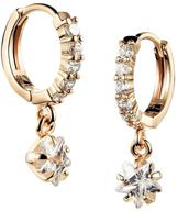 stunning cz star dangle small hoop earrings: 🌟 elegant gold plated sleeper hoops for women and girls logo