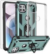 📱 hackers case set: 3 items, 2 types of cases & 1 screen protector, compatible with motorola one ace 5g (2021 released), 360° magnetic kickstand, anti-drop anti-shock, protective bumper case - olive logo