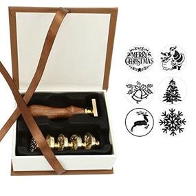 img 3 attached to Lpraer Wax Seal Stamp Set: Vintage Retro 6PCS Stamps with Wooden Handle & Gift Box - Christmas, Bell, Snow, Deer, Santa Claus Sealing Wax Stamp Kit