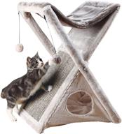 trixie miguel foldable cat hammock with pom poms, scratching pad, cat cave, taupe/light gray, 20.25 x 13.75 x 25.5 inches logo