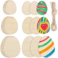 🐇 30-piece easter egg unfinished wood ornaments: diy crafts for kids easter party, home hanging decoration with hemp rope - supplies for easter celebrations logo