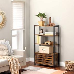 img 2 attached to 📚 VASAGLE LOWELL Bookshelf: 3-Shelf Storage Cabinet with Louvered Doors - Rustic Brown Industrial Bookcase for Living Room, Study, Bedroom - Multifunctional Furniture ULSC75BX