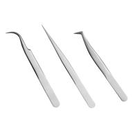 🔪 quewel eyelash extension tweezers set - curved and straight pointed tweezers lash applicator tool - stainless steel precision tweezers for eyelash extensions - silver (matte, 3 pcs) logo