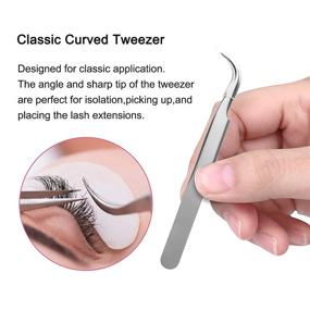 img 1 attached to 🔪 Quewel Eyelash Extension Tweezers Set - Curved and Straight Pointed Tweezers Lash Applicator Tool - Stainless Steel Precision Tweezers for Eyelash Extensions - Silver (Matte, 3 pcs)