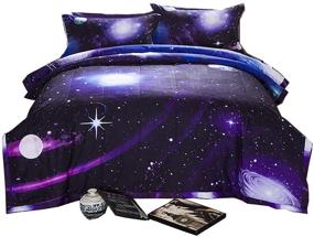 img 4 attached to Набор комфортеров A Nice Night Galaxy с 3D-печатью - одеяло полного размера с космическим орнаментом и наволочками