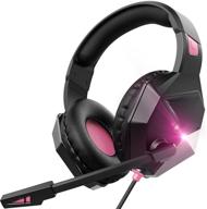 🎧 gaming headset with microphone for ps4, ps5, pc, xbox one, switch - noise cancelling gaming headphones with led, soft earmuffs, surround sound - kids headphones (blue, pink) logo