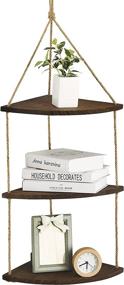 img 4 attached to 🌿 Handmade Dark Brown 3 Tier Wood Hanging Corner Shelf with Swing Rope, Floating Wall Storage Shelves for Plants and Decor