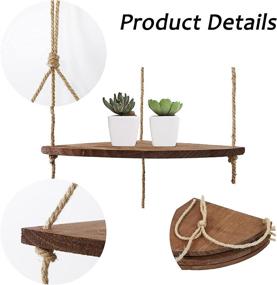 img 2 attached to 🌿 Handmade Dark Brown 3 Tier Wood Hanging Corner Shelf with Swing Rope, Floating Wall Storage Shelves for Plants and Decor