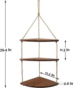 img 3 attached to 🌿 Handmade Dark Brown 3 Tier Wood Hanging Corner Shelf with Swing Rope, Floating Wall Storage Shelves for Plants and Decor