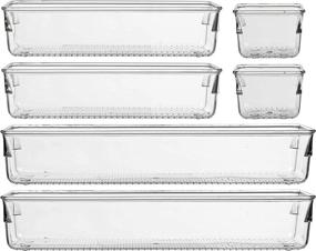 img 4 attached to iHomeCooker 6-Piece Clear Plastic Drawer Organizer Set - Vanity, Cutlery, Utensil, Makeup Organizer for Kitchen - 12'' x 9'' x 3''