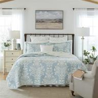 🔵 laura ashley - rowland collection - full/queen quilt set - 100% cotton, reversible, all season bedding with matching shams - pre-washed for enhanced comfort - blue logo