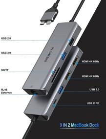 img 3 attached to 🔌 9 in 1 MacBook Pro Docking Station: Dual Monitor HDMI Adapter, USB C Adapters for MacBook Pro Air, HDMI Dock Dongle with Dual USB C to Dual HDMI, Ethernet, 3 USB, SD/TF, 100W PD