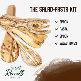 img 3 attached to 🥗 Ruccello Olive Oil Salad-Pasta Kit with Wooden Utensils, Handcrafted Wooden Spoons and Salad Tongs, Non-Stick Cooking Accessories - 4-Piece Set