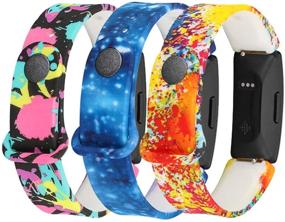 img 4 attached to Bands Compatible With Fitbit Ace 2 Band Replacement Silicone Printing Pattern Wristband Starps For Ace 2 Bands For Kids (Multicolor-3Pcs)
