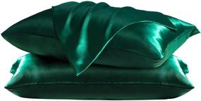 img 4 attached to 🌿 Luxurious Set of Exclusivo Mezcla Satin Pillowcases for Hair and Skin in Forest Green, 2 Pack - Envelop Closure, Standard Size (20”X26”) for Silky Comfort