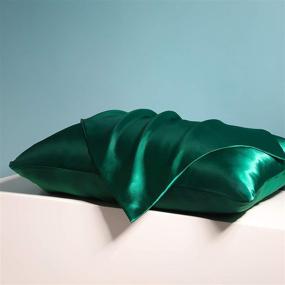 img 2 attached to 🌿 Luxurious Set of Exclusivo Mezcla Satin Pillowcases for Hair and Skin in Forest Green, 2 Pack - Envelop Closure, Standard Size (20”X26”) for Silky Comfort