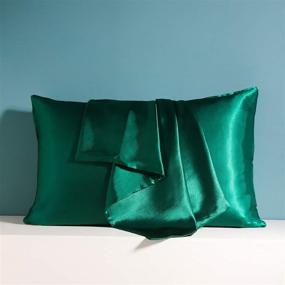 img 3 attached to 🌿 Luxurious Set of Exclusivo Mezcla Satin Pillowcases for Hair and Skin in Forest Green, 2 Pack - Envelop Closure, Standard Size (20”X26”) for Silky Comfort