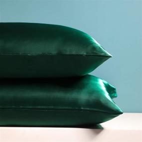 img 1 attached to 🌿 Luxurious Set of Exclusivo Mezcla Satin Pillowcases for Hair and Skin in Forest Green, 2 Pack - Envelop Closure, Standard Size (20”X26”) for Silky Comfort