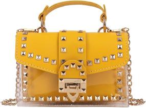 img 4 attached to 👜 Trendy Women's Fashion PU Leather Top Handle Chain Crystal Rivet Satchel Shoulder Tote Clutch Bag - Transparent & Stylish Purses and Handbags