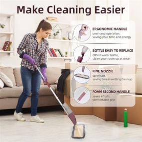 img 3 attached to 🌹 Rose-600ML Spray Mop: Refillable Bottles, Washable Pads, 360° Spin Microfiber for Hardwood Floors