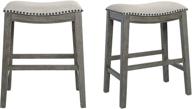 osp home furnishings 24-inch saddle stool with antique grey base, upholstered in grey fabric logo