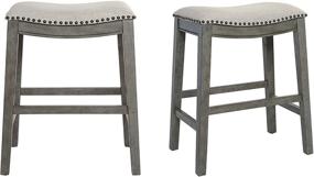 img 4 attached to OSP Home Furnishings 24-Inch Saddle Stool with Antique Grey Base, Upholstered in Grey Fabric