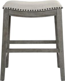 img 2 attached to OSP Home Furnishings 24-Inch Saddle Stool with Antique Grey Base, Upholstered in Grey Fabric