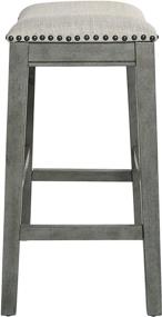 img 3 attached to OSP Home Furnishings 24-Inch Saddle Stool with Antique Grey Base, Upholstered in Grey Fabric