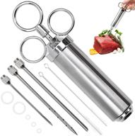 premium 304 stainless steel meat injector syringe kit - turkey basting, flavor & seasoning injector with 3 marinade needles and 2 cleaning brushes - ideal for grill bbq meat logo