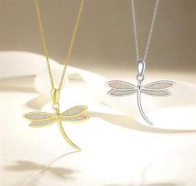 img 2 attached to 🌼 FANCIME October Birthstone Opal Dragonfly Necklace: Elegant White/Yellow Gold Plated Sterling Silver Pendant Jewelry for Women & Girls