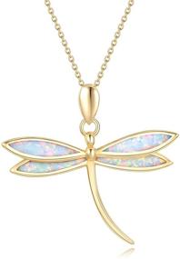 img 4 attached to 🌼 FANCIME October Birthstone Opal Dragonfly Necklace: Elegant White/Yellow Gold Plated Sterling Silver Pendant Jewelry for Women & Girls