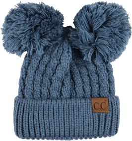 img 1 attached to 🧣 C.C 2 Ear Cable Knit Soft Stretch Cuff Skully Beanie Hat with Pom Poms