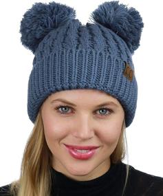 img 3 attached to 🧣 C.C 2 Ear Cable Knit Soft Stretch Cuff Skully Beanie Hat with Pom Poms