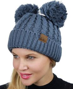 img 2 attached to 🧣 C.C 2 Ear Cable Knit Soft Stretch Cuff Skully Beanie Hat with Pom Poms