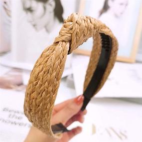 img 3 attached to 🌺 Straw Knotted Headbands for Women - Bohemian Summer Wide Headwear Accessories,Style 1