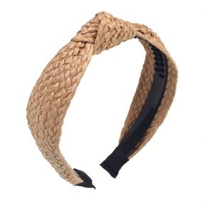 img 2 attached to 🌺 Straw Knotted Headbands for Women - Bohemian Summer Wide Headwear Accessories,Style 1