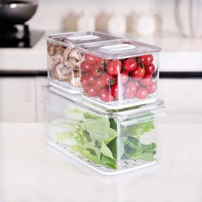 img 3 attached to 🍎 FreshWorks Produce Saver - Stackable Fridge Food Storage Containers, Set of 6 with Removable Drain Tray for Kitchen Organization and Freshness